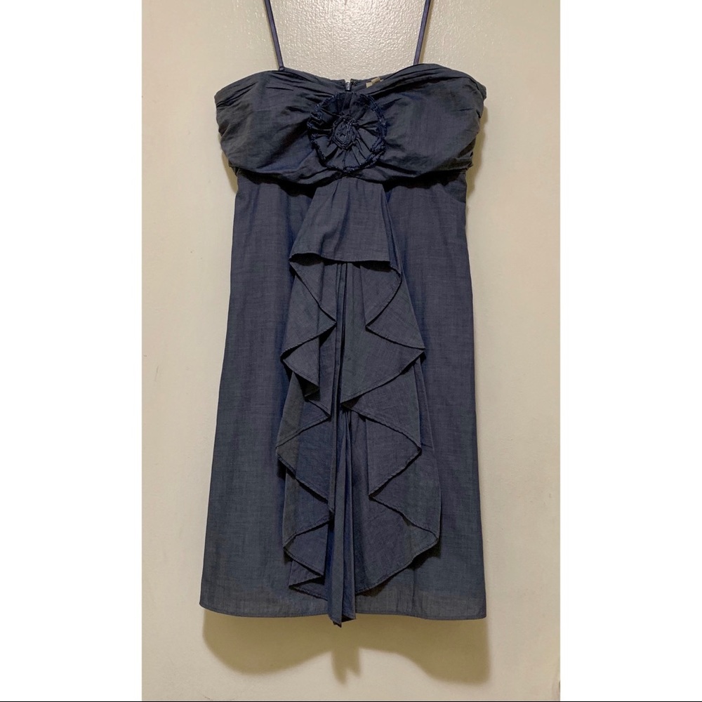 J.Crew Chambray Strapless Dress with Flower Detail